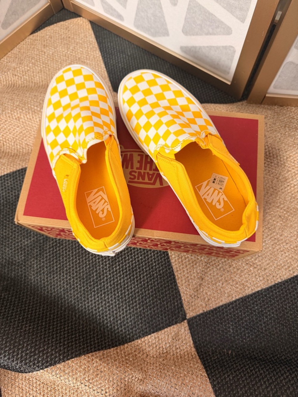 Vans Checkerboard Slip-On Sneakers in Yellow and White - Picture 2 of 6
